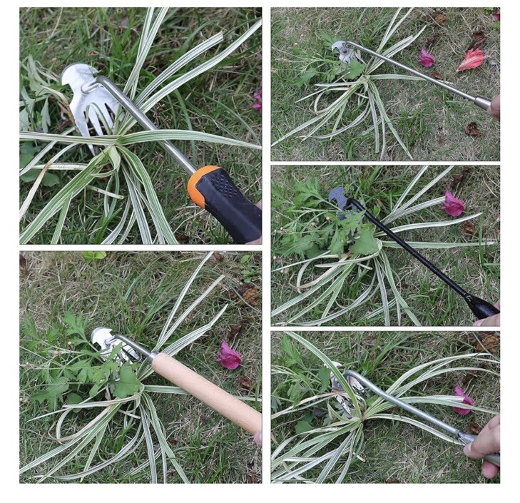 Weed Tool Weed Puller with Handle Manual Hand Weeder Tool 4 Teeth Dual Purpose