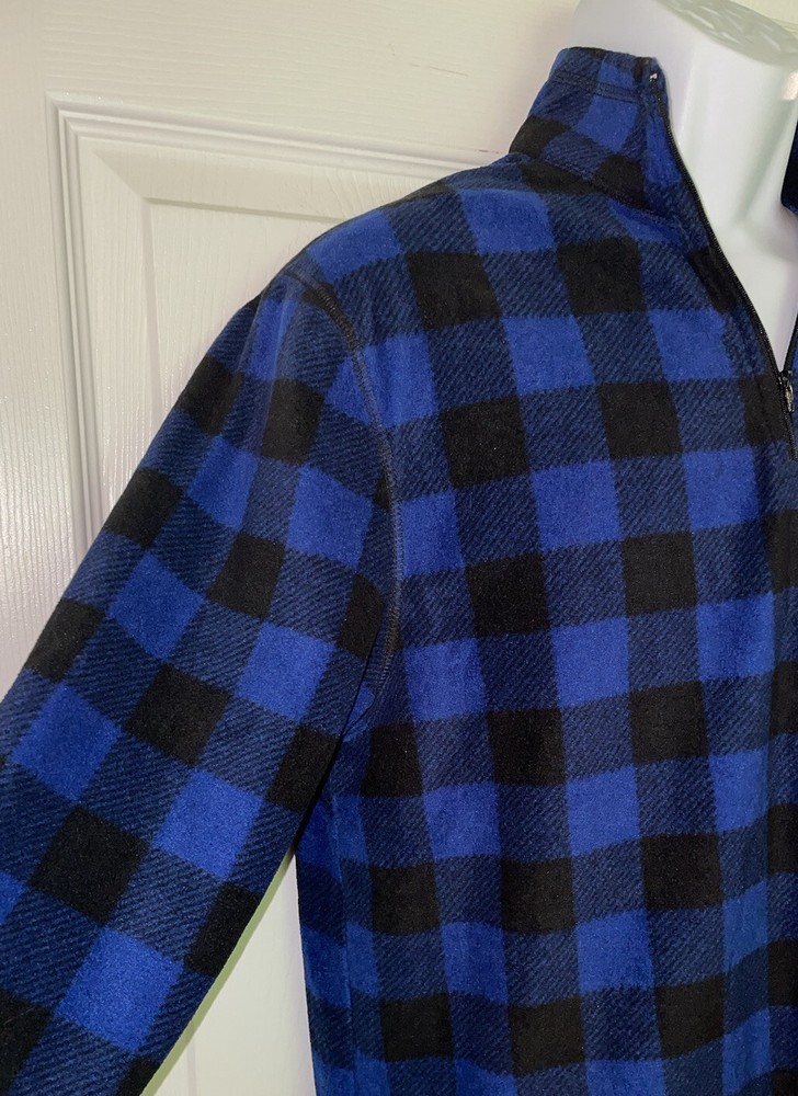 Chaps Golf Sz MEDIUM Blue Black Fleece L/S Stretch Pullover Top Jacket EUC