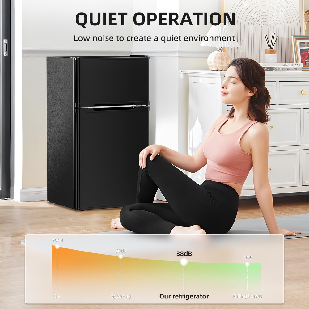 Mini Fridge with Freezer, Double Door Compact Refrigerator, Adjustable Thermo...