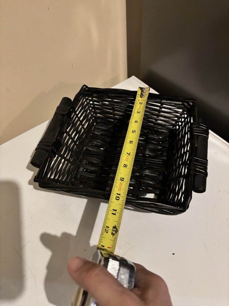 Black rectangular, plastic wicker basket