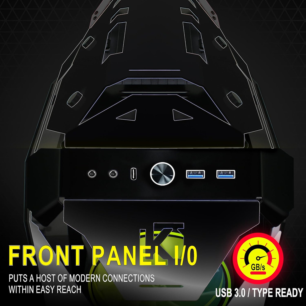 C650 Mech PC Case - ATX Tower Gaming Computer Case with Tempered Glass
