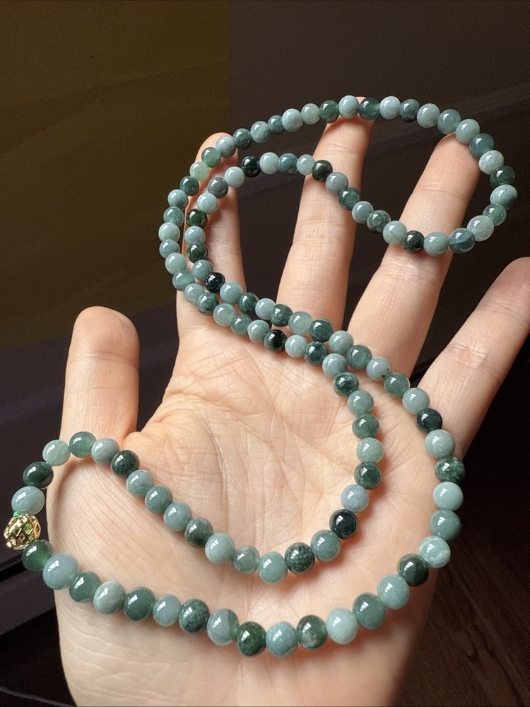 Untreated Grade A Jadeite 純天然翡翠A貨 6mm 多寶蓝水項鍊 長度看圖片 實物好水頭足