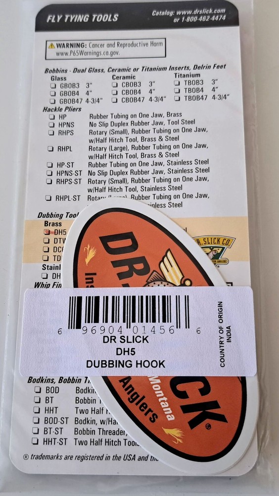 Dr Slick Dubbing Hook Fly Tying Tool Half Hitch 5" Brass