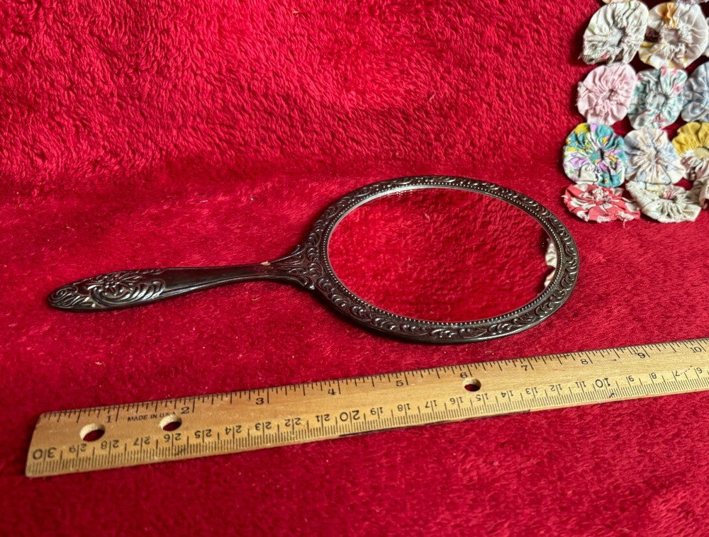 Vtg Vanity Hand Mirror with Decorative Raised Design