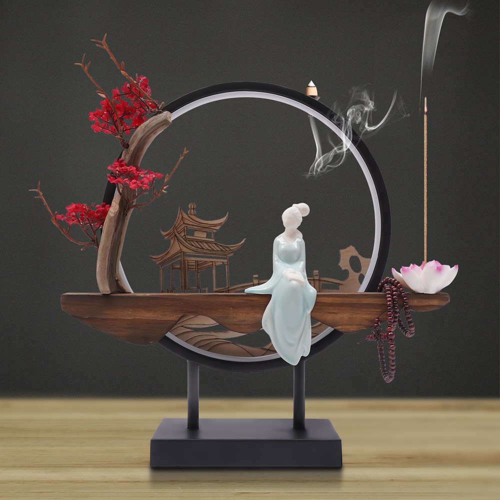 Ceramic Classic Incense Holder W/LED Light Incense Cones Backflow Incense Holder
