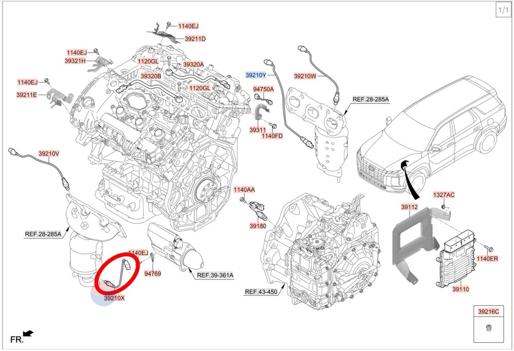 Genuine OEM Oxygen Sensor 39210 3LNB0 Rear LH Lambda Sensor for Hyundai Palisade