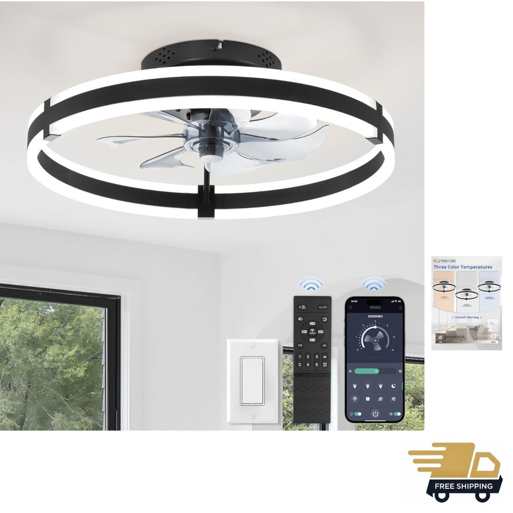 Compact 19.7'' Ceiling Fan with Remote Control & Adjustable LED Lighting Options