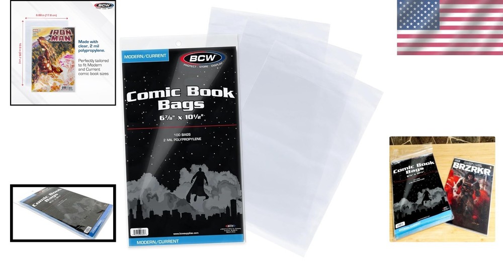 Modern Comic Bags, Acid-Free & Crystal Clear - 100 Count for Current Issues