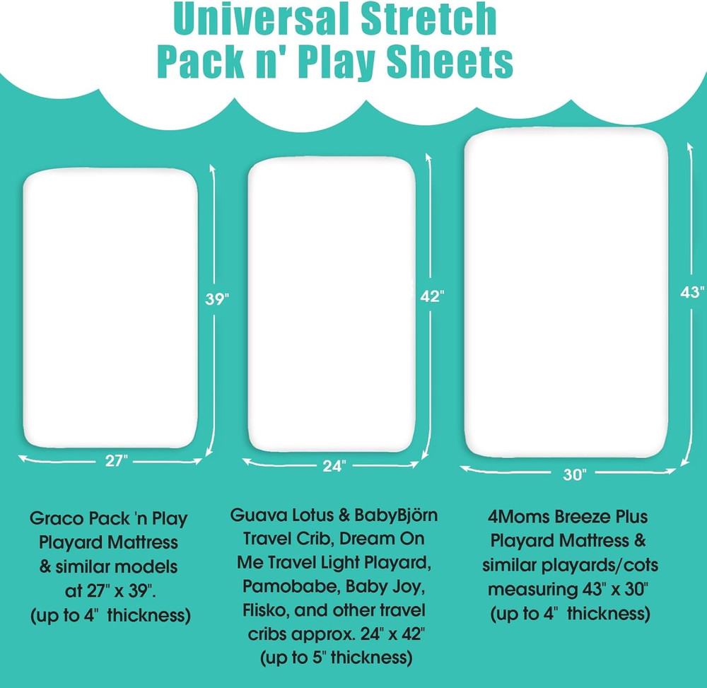 Stretchy Pack and Play Fitted Sheets: 2 Pack Mini Crib Sheets 38X26 - Soft Cozy