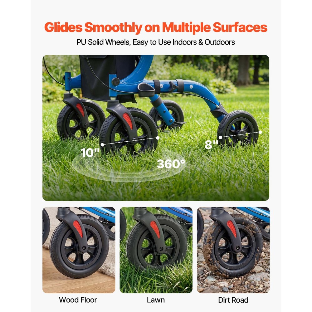 Uimoso Foldable Rollator Walker with Durable PU Wheels for Seniors
