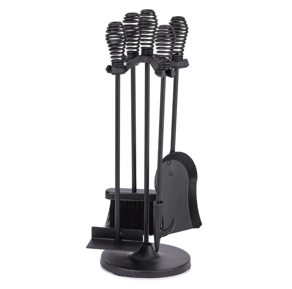 5-Piece Black Fireplace Tools Set with Spring Handles (F-1032)