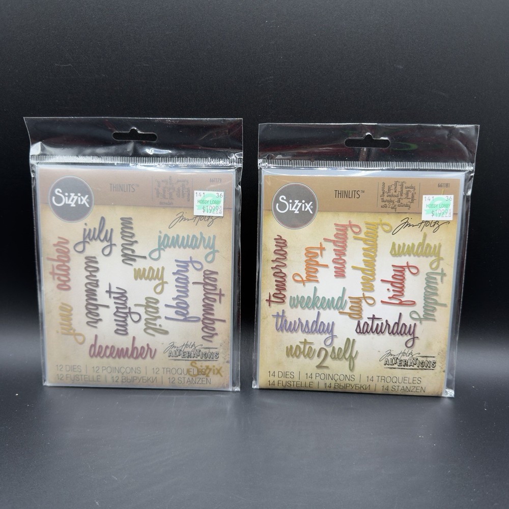 Sizzix Thinlits Tim Holtz Month & Day Word Dies 661179 661181 Planner Scrapbook