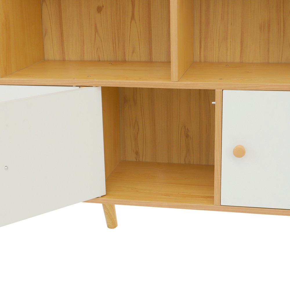 Open Bookshelf with Solid Wood Legs, Standing Open Bookshelf with 11 Compartment