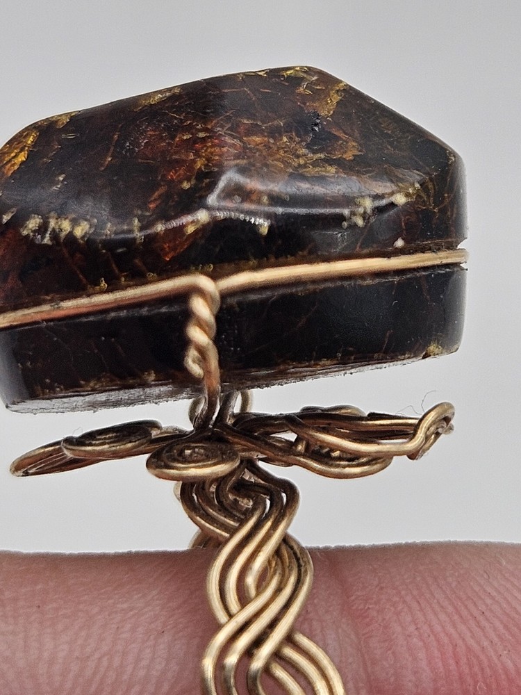 Handcrafted Amber Braided Wire Ring Size 9
