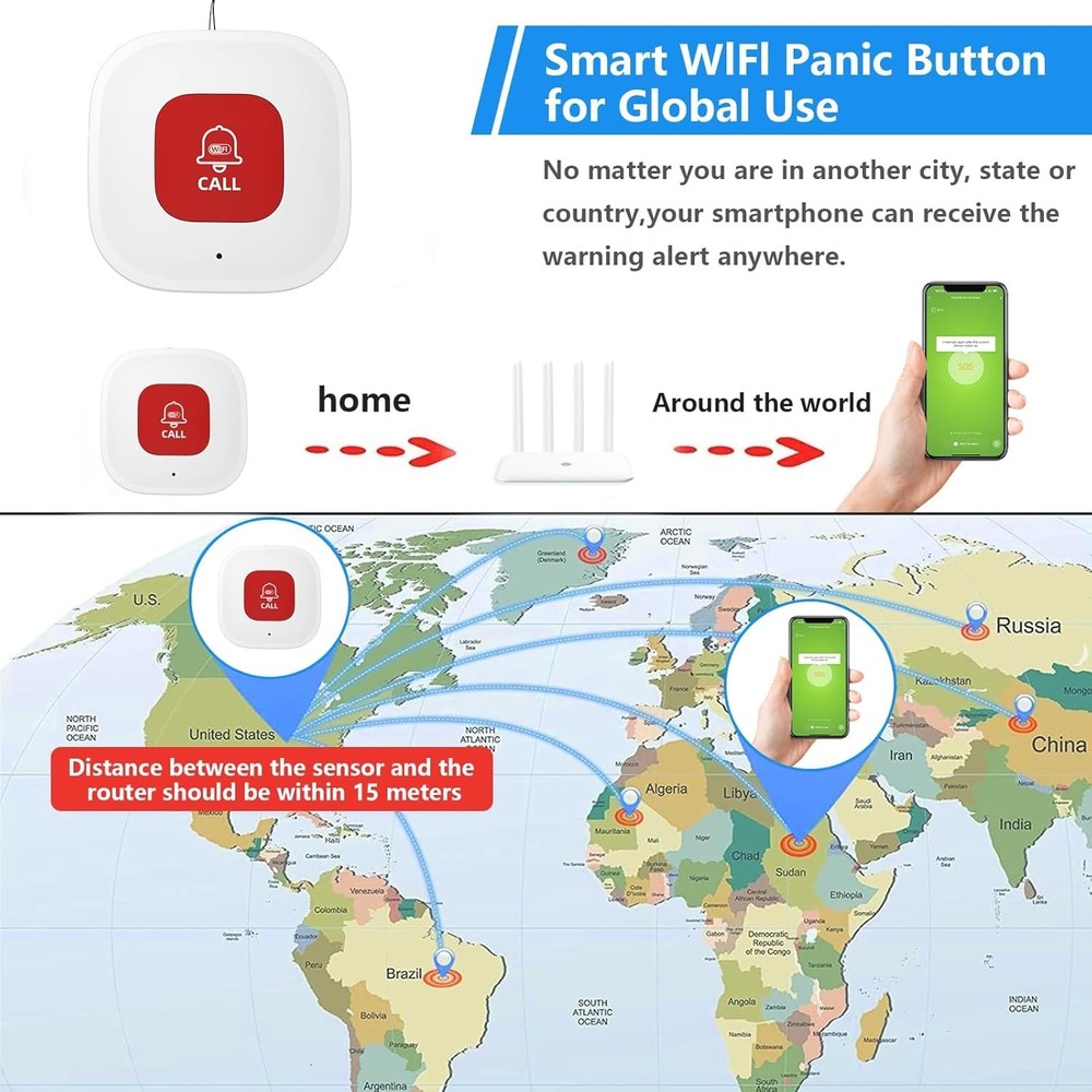 Battery-Powered Elderly Call Button: Quick Alerts, Easy Installation - 15M Range