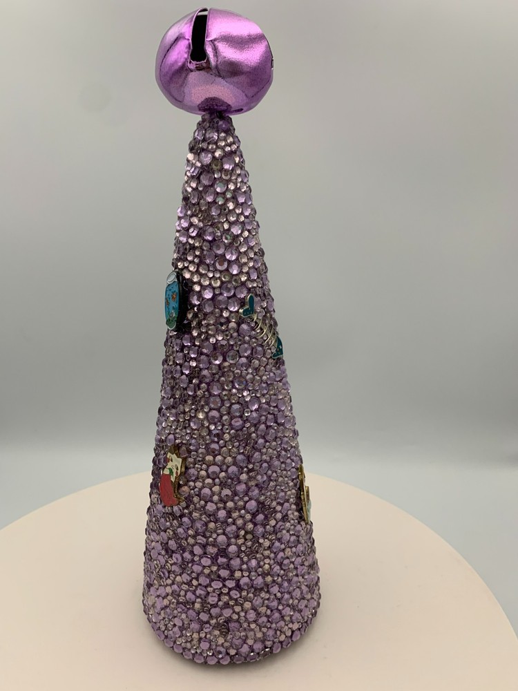 Lavendar Rhinestone 9" Tabletop Tree featuring Cats