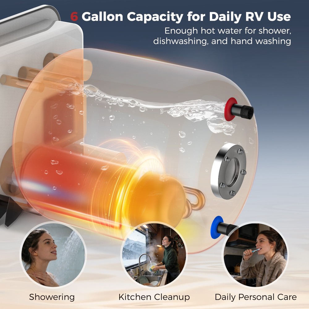 6 Gallon RV Water Heater Gas Electric Hybrid Replacement for Suburban & Dometic