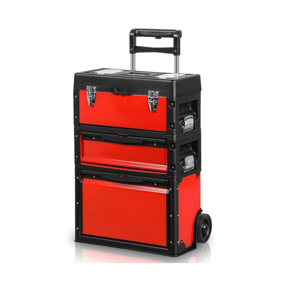 Auto Dynasty Stackable Tool Box 3-Tier Tool Separate Organizer Rolling Tool C...