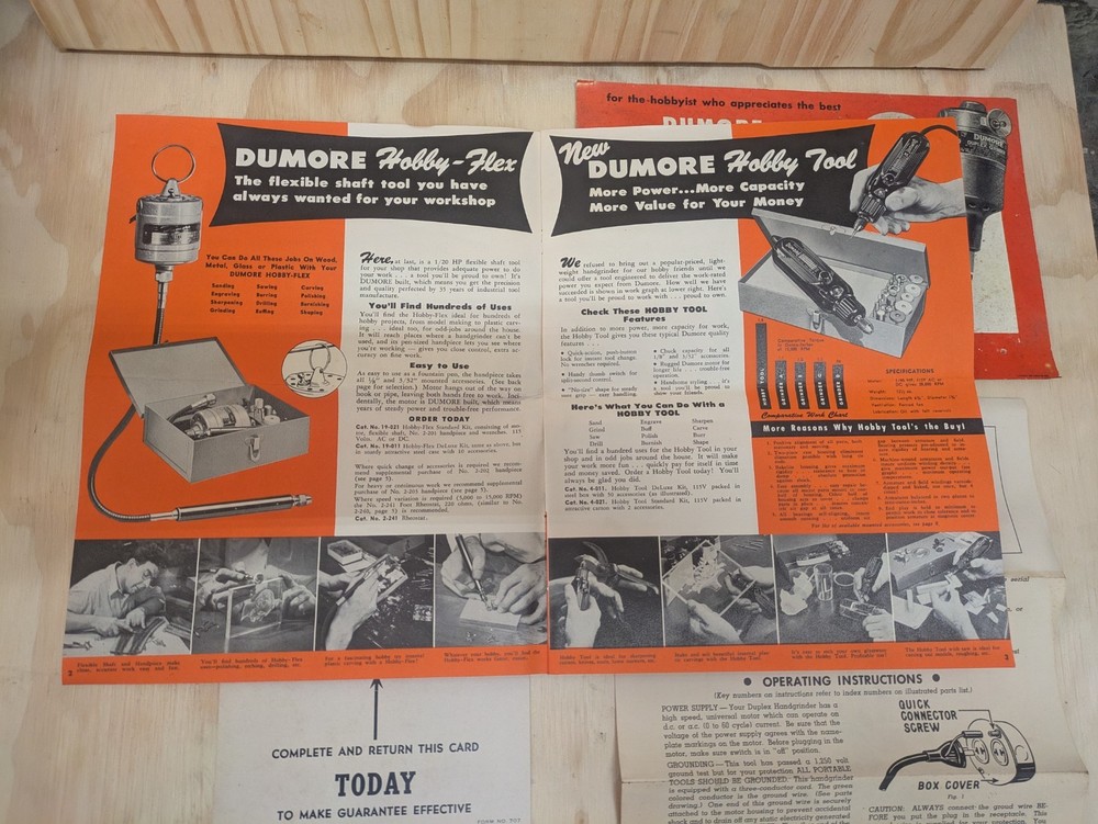 Vintage Dumore 3-011 Hand Duplex Grinder Original Box, Accessories, Paperwork