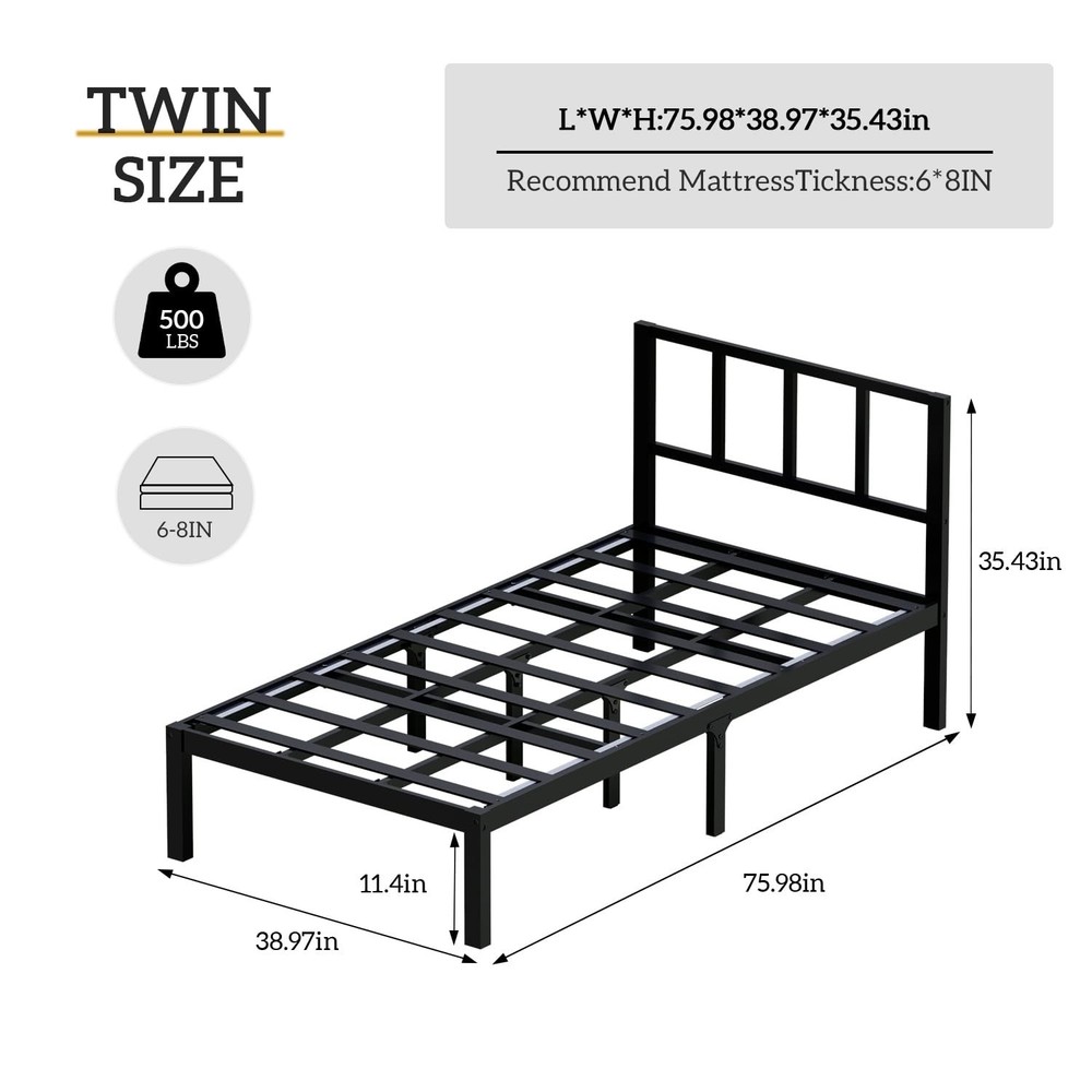 Bamboo Bed Frame Twin Size with Headboard Platform Bedframe Solid Stablewith ...
