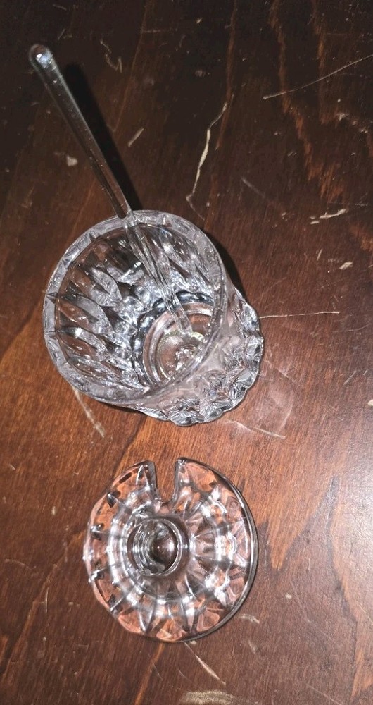Vintage Crystal Condiment Jar W/ Crystal Spoon