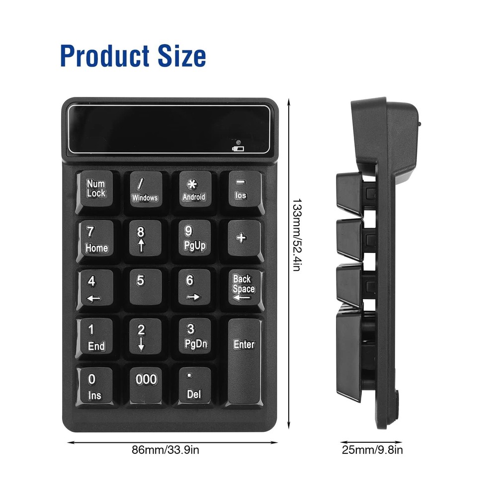 Bluetooth Number Pad 19-Keys Wireless Numeric Keypad Portable Mini Accounting