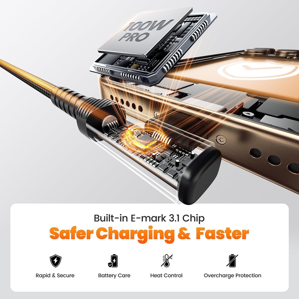 toocki USB C Cable [2Pack, 10ft] 100W Right Angle Fast Charging 10+10FT, Blue