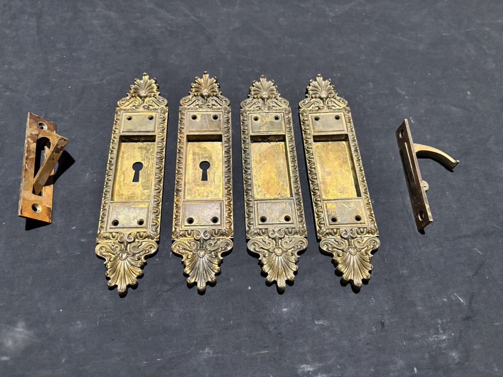 ~ ORNATE ANTIQUE BRASS HARDWARE FROM POCKET DOORS ~ ARCHITECTURAL SALVAGE