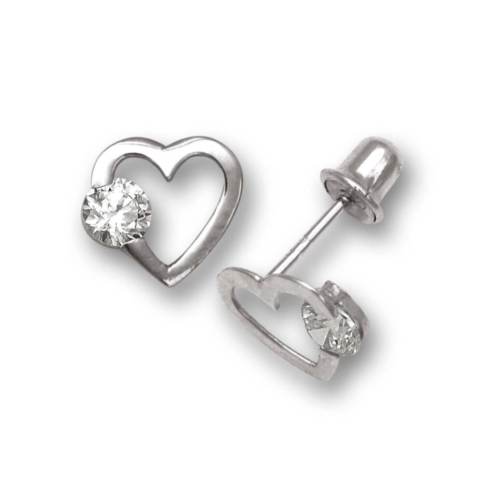14k White Gold CZ Open Heart Stud Earrings