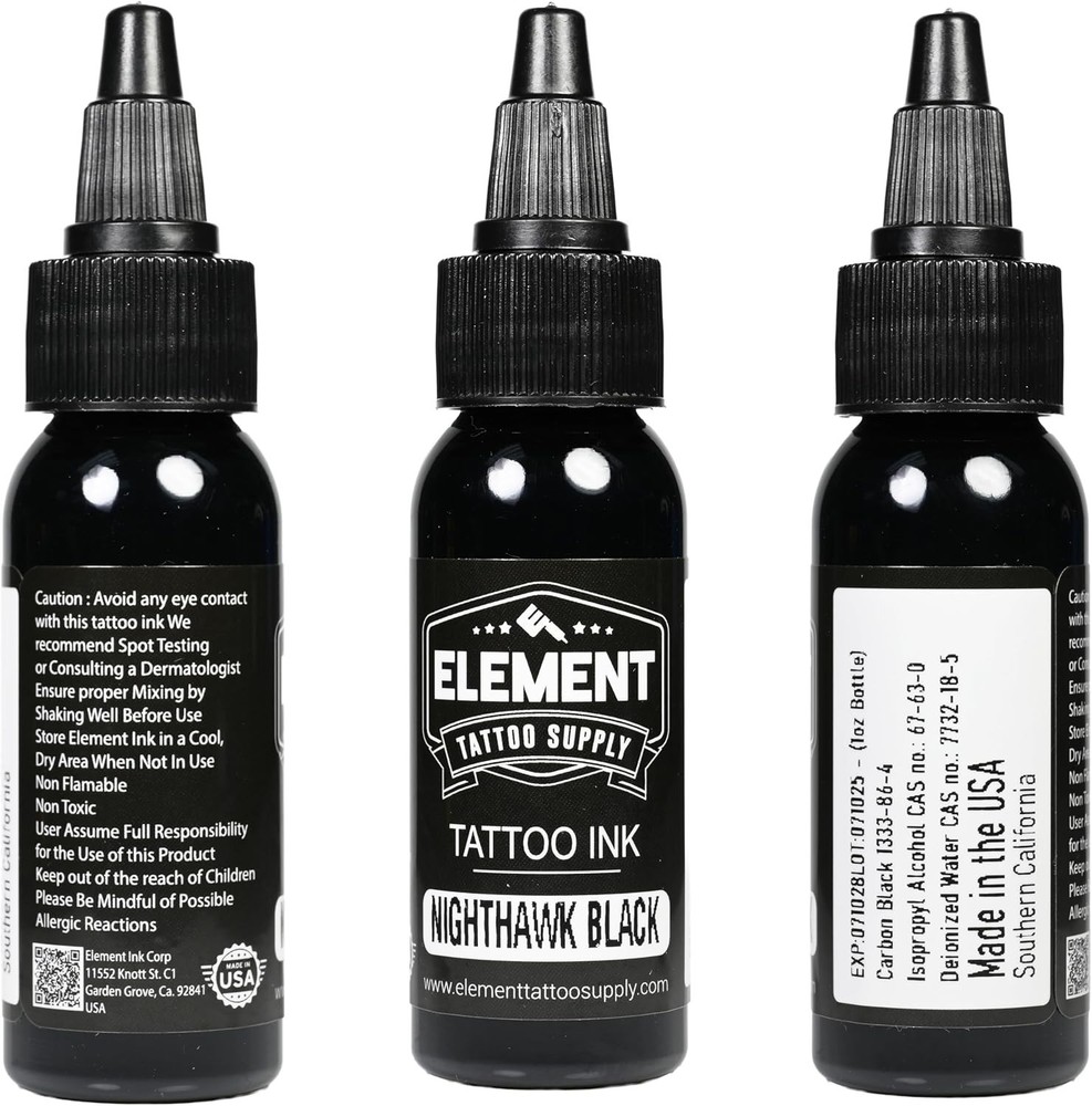 Nighthawk Black Tattoo Ink - Permanent Solid Black Color for Outlining, Shadi...