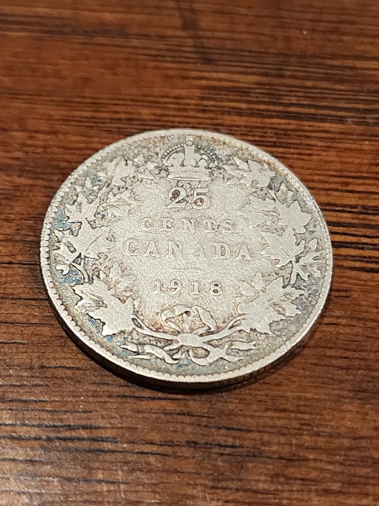 1918 Canada 25 Cents Silver Coin