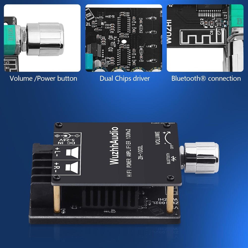 ZK-1002L 200W Audio Power Amplifier Board with Bluetooth and AUX Inputs, 2.0 ...