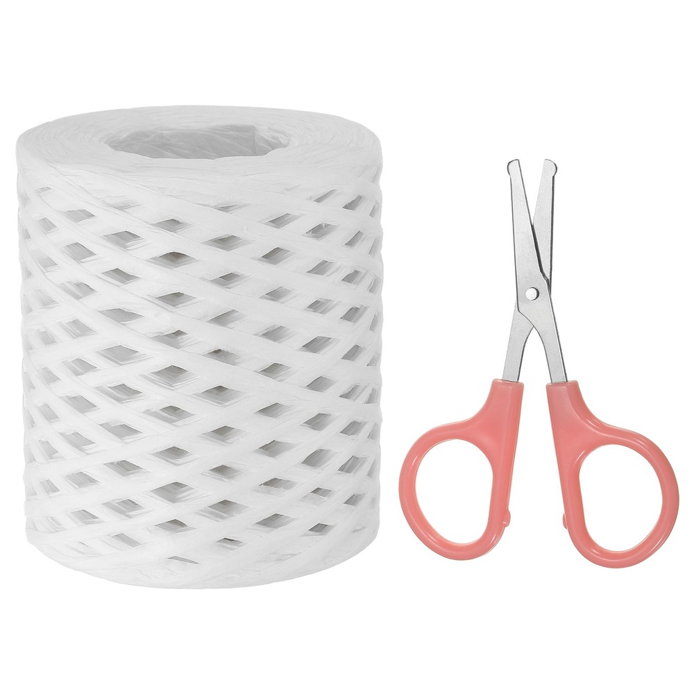 Raffia Ribbon, Natural Raffia String with Scissor, White, 218 Yards