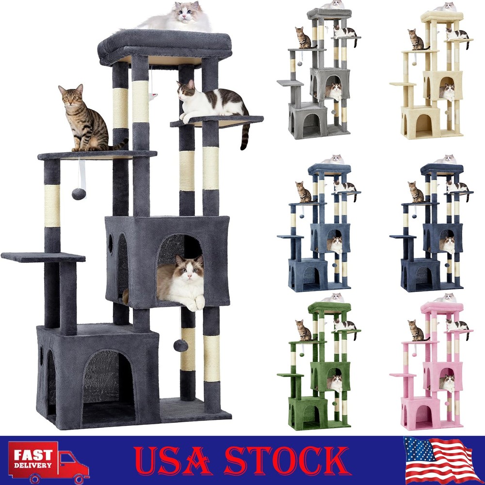 61"H Multi-Level Cat Tree Tower with Play Toy, Spacious Condos & Oversized Perch