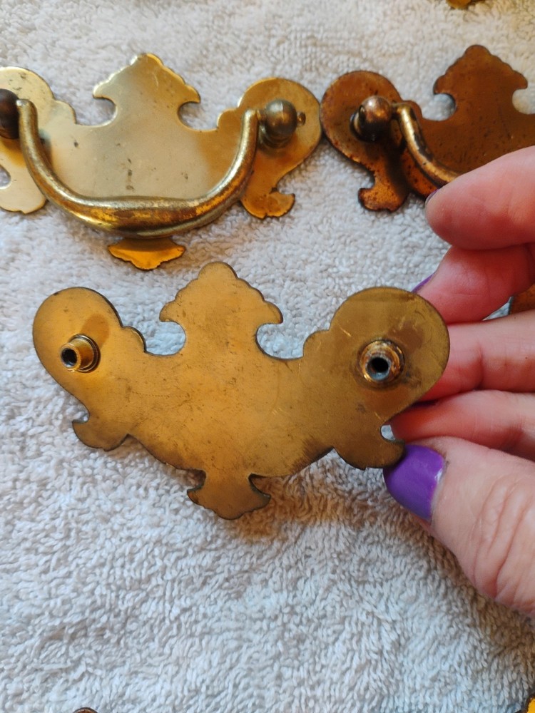 8 Brass Drawer Swing Handle Pulls Chippendale Batwing Antique Hardware No Screws