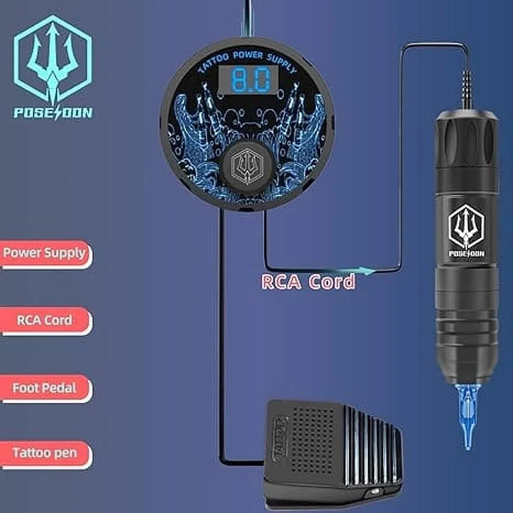 POSEIDON Black Quantum Rotary Tattoo Pen Kit TK038, Complete Kit!