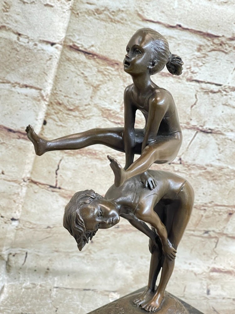 100% Solid Bronze Original Milo Book End Bookend Children Playing Sculpture Gift