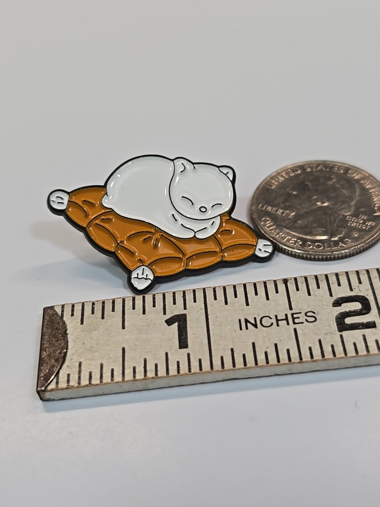 White Cat On An Orange Pillow Lapel Pin