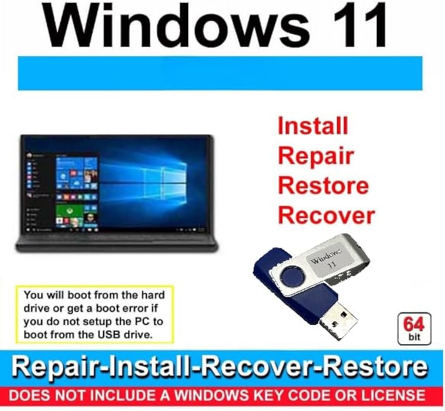 Windows 11 64bit USB Flash Drive Bootable Install Recover Repair Upgrade