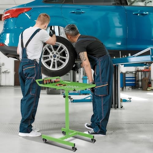 Rolling Tool Tray with Wheels, Adjustable Height Mobile Work No Drawer Green