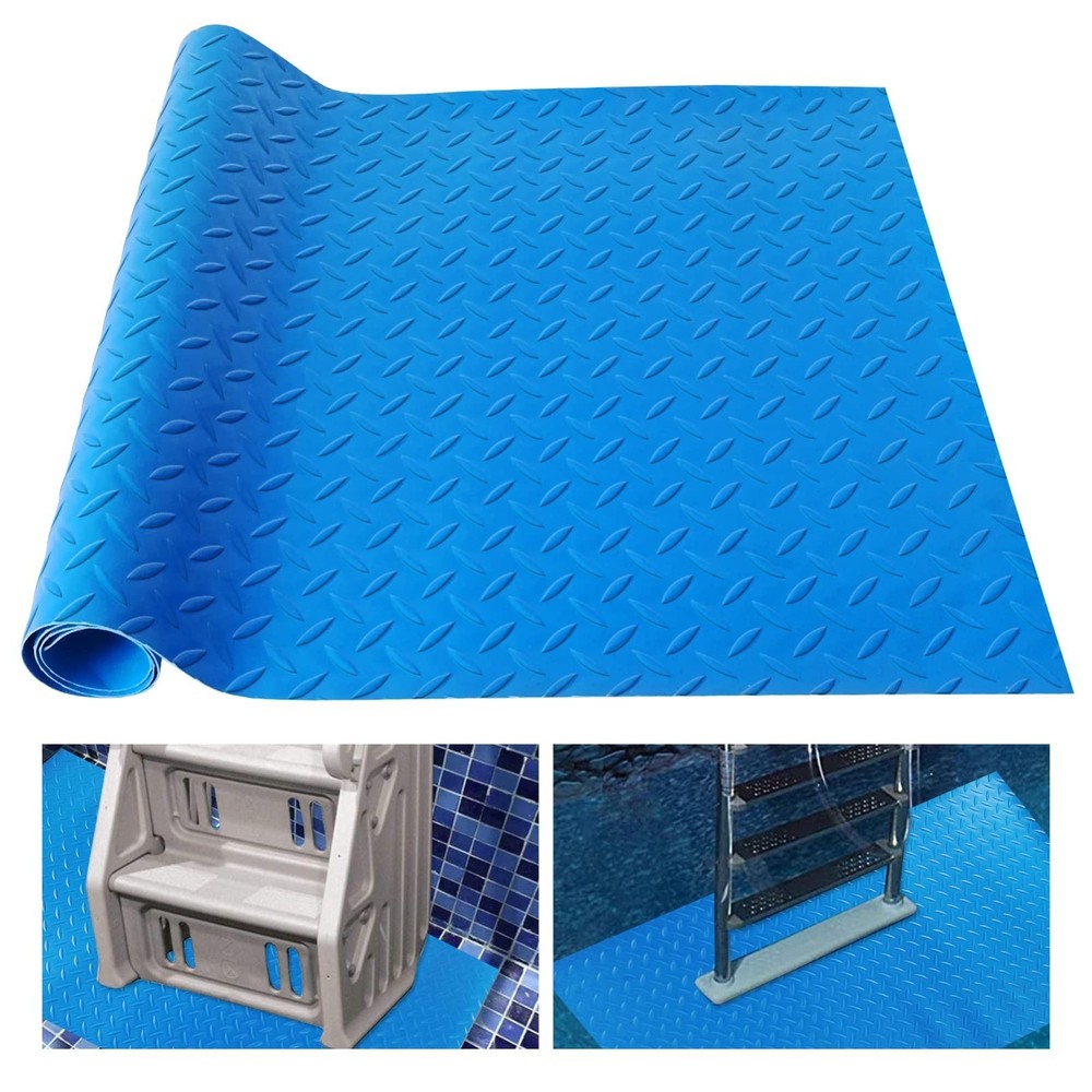 Swimming Pool Step Protector, Textured Ladder Mat, 17x38 Inch, Blue