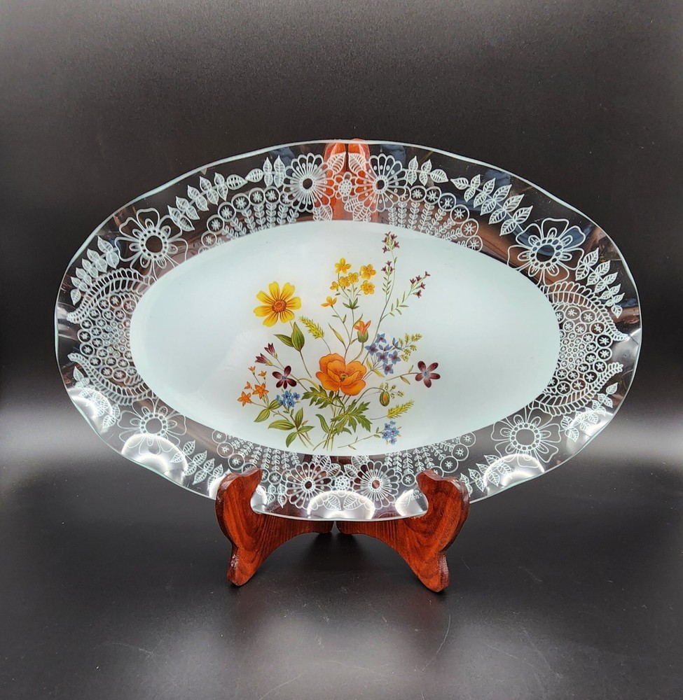 Vintage 1984 Lefton Glass Serving Platter by Simone Devoche 14"