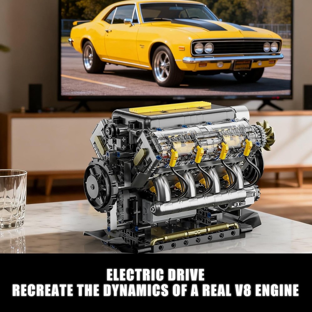 V8 Engine Model Kit That Runs, Visible Mini Car Motor Building Blocks Set for Ad