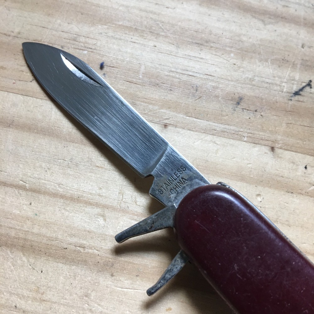 Vintage 1990s Brown Handle Pocket knife 5 Multi tools 3"L when Closed