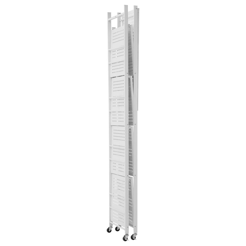Rolling 5-Tier Storage Shelf Cart No Assembly Folding Organizer White