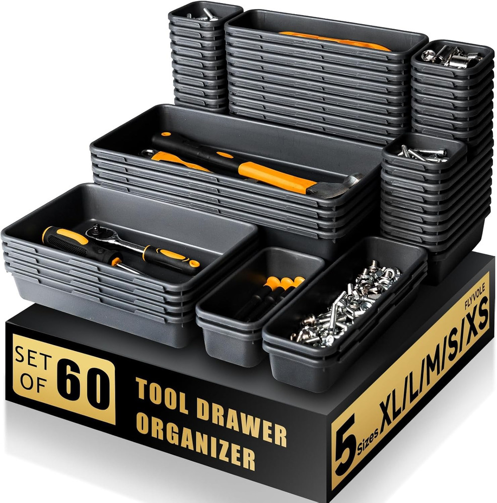 [60 PCS Upgraded] Tool Box Organizer Tray, Toolbox Desk Drawer Organizer, Tool