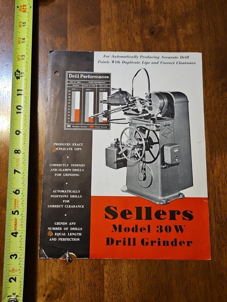 SELLERS MODEL 30W DRILL GRINDER CATALOG MACHINE