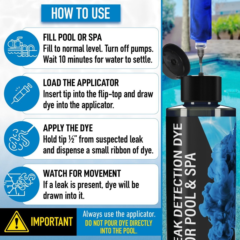 Pool Leak Detection Dye Kit - 75+ Tests - 2 Stainless Steel Precision Applica...