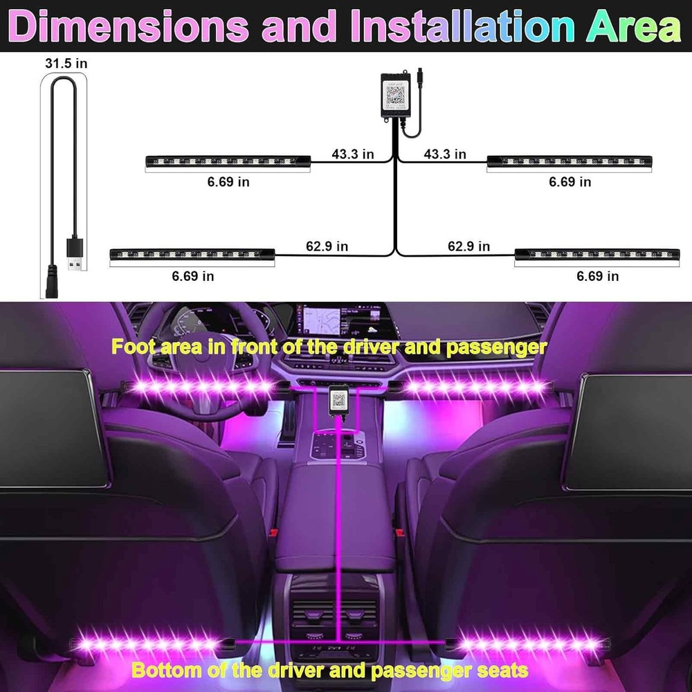 Car Interior LED Strip Lights USB Powered 5V Ambient Kit