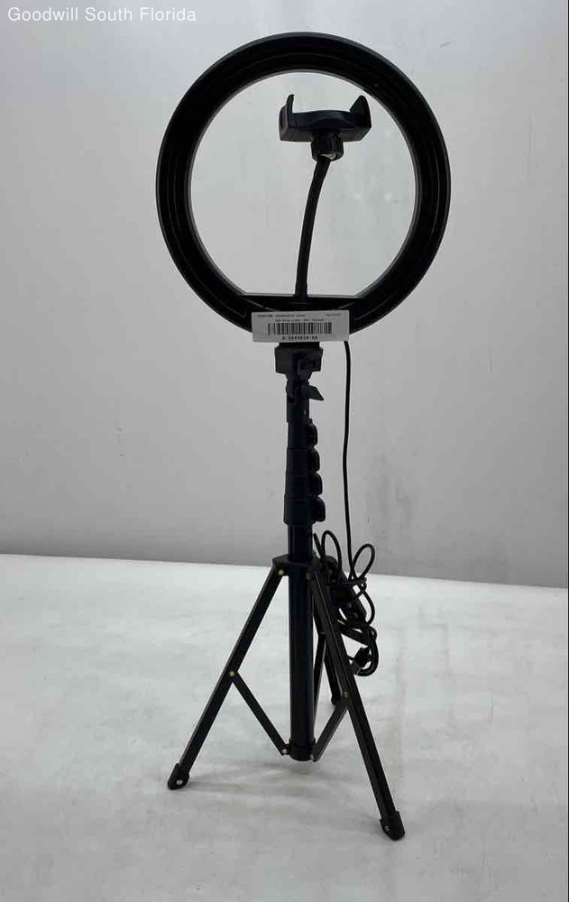 LED Black Adjustable Tripod Camera Ring Light With Accessories Not Tested